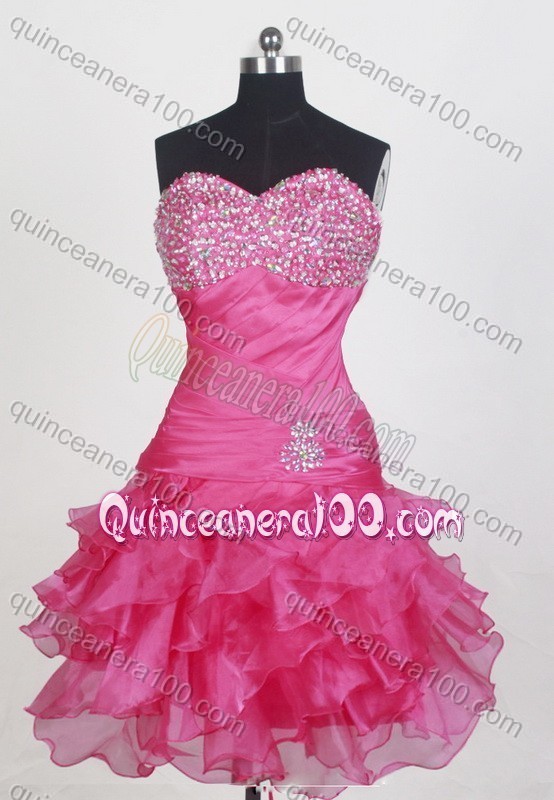 Exquisite Beading and Ruffles Ball Gown Sweetheart Hot Pink Quinceanera Dresses
